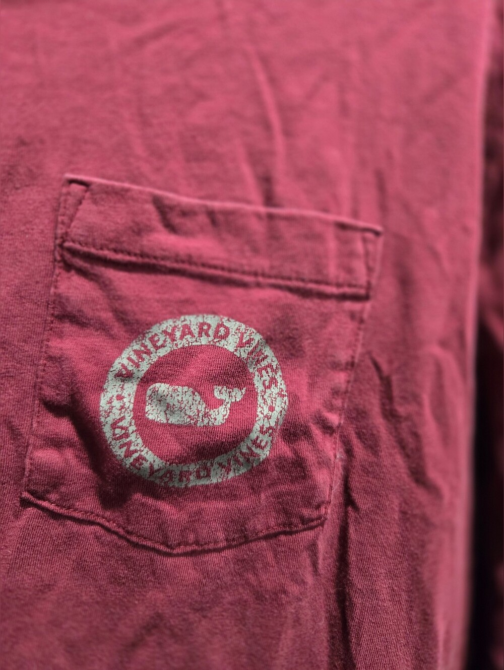 Vineyard Vines Berry Pink Pocket long Sleeve Tee with Whale Emblem